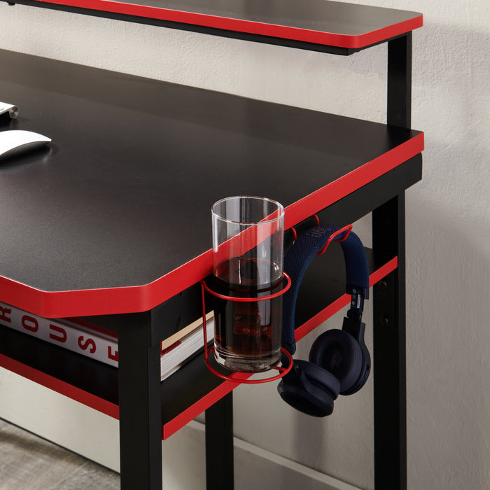 Bureau de jeu Herman de 50 po - noir avec bordure rouge