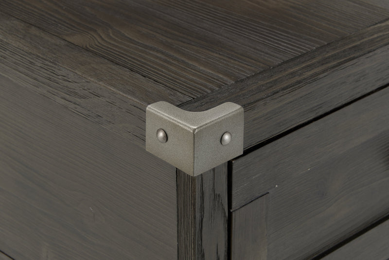Table de bout industrielle Hilla de 22,38 po avec rangement - bois brun foncé avec pattes en métal