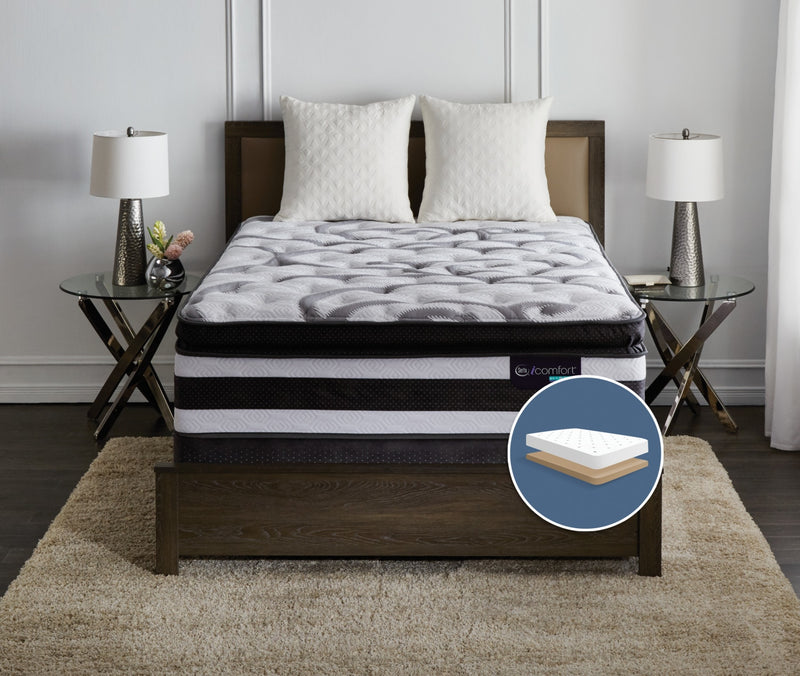 Ensemble semi-ferme plateau-coussin épais profil bas Manolo iComfort de Serta pour grand lit