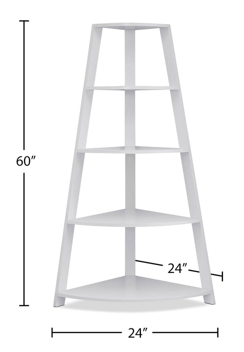 Bibliothèque en coin Ana de 24 po avec 4 tablettes ouvertes - blanche