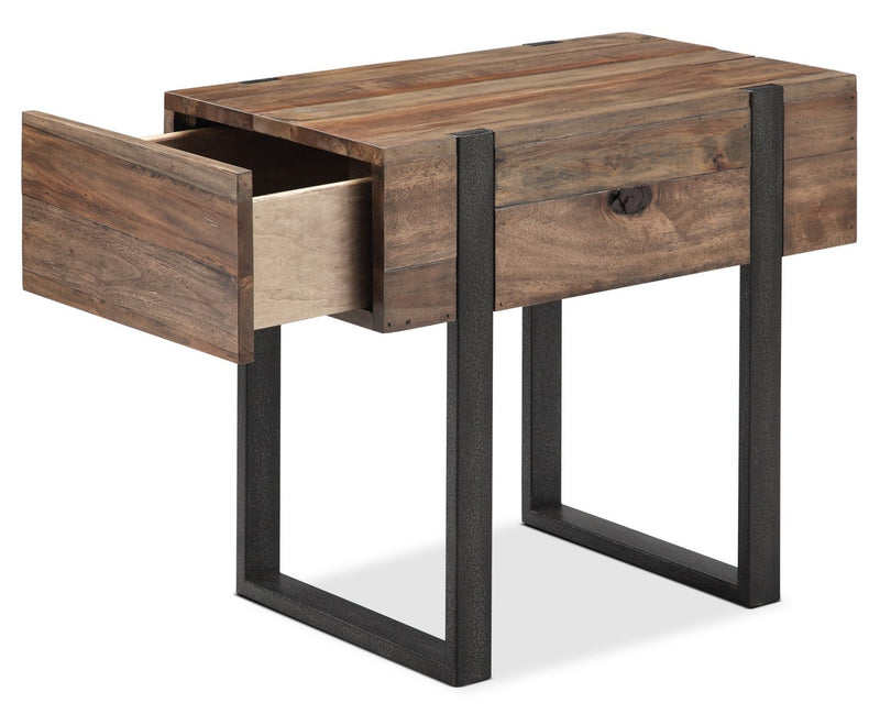Table de bout rustique Manchester de 16 po avec rangement - bois brun avec base en fer