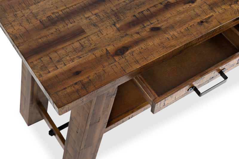 Table de salon rustique Galeveston de 50 po avec rangement et tablette - bois à grain de bois brun