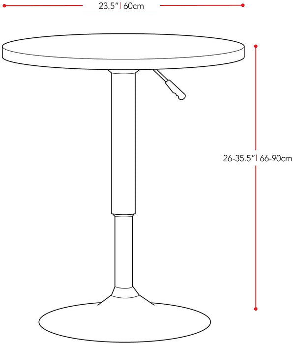 Table ronde de 23,5 po (L) réglable à hauteur bar, en métal - noire