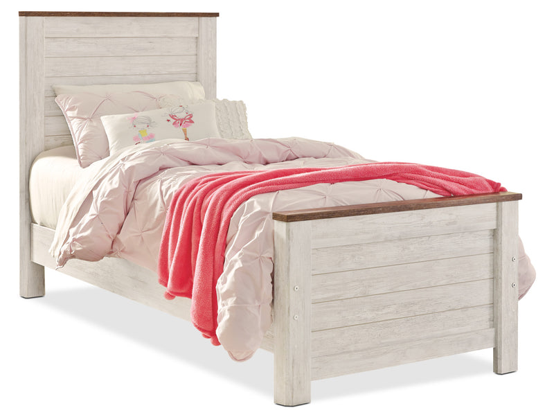 Ensemble de chambre à coucher Willowton 5 pièces pour enfants avec lit, commode et miroir, blanchi - format lit simple