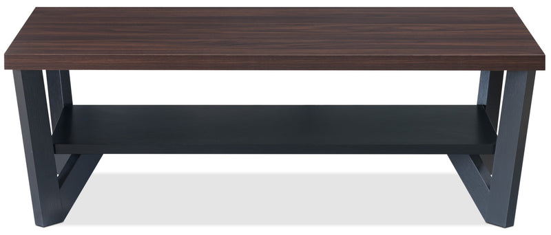 Ensemble 3 tables modernes Arika de 47,5 po (table à café et 2 tables de bout) avec tablette - noyer foncé et noir 