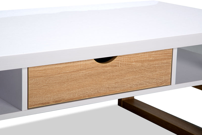 Table à café moderne Izaac de 47,25 po avec rangement et tablette - blanche et brune 