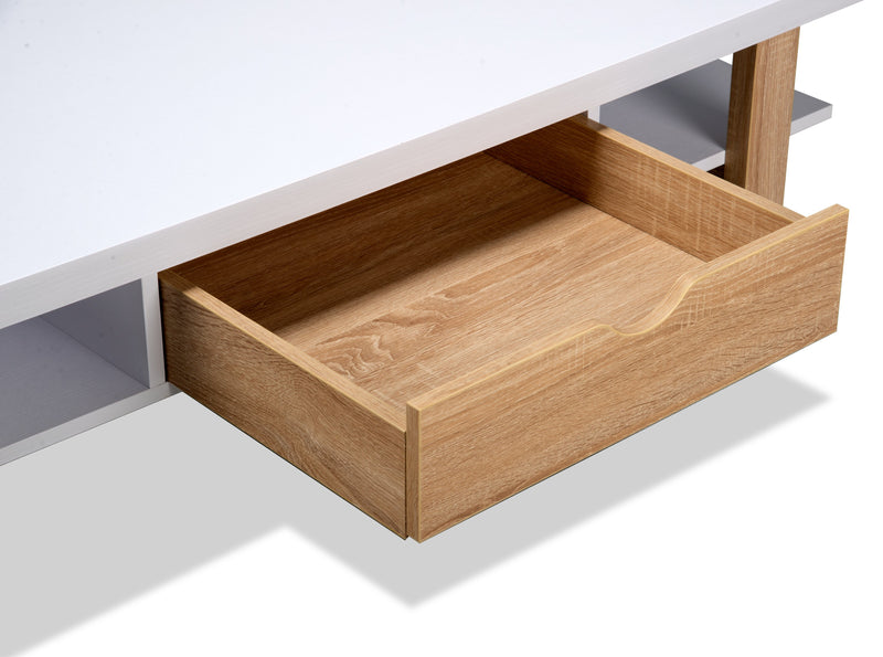 Table à café moderne Izaac de 47,25 po avec rangement et tablette - blanche et brune 