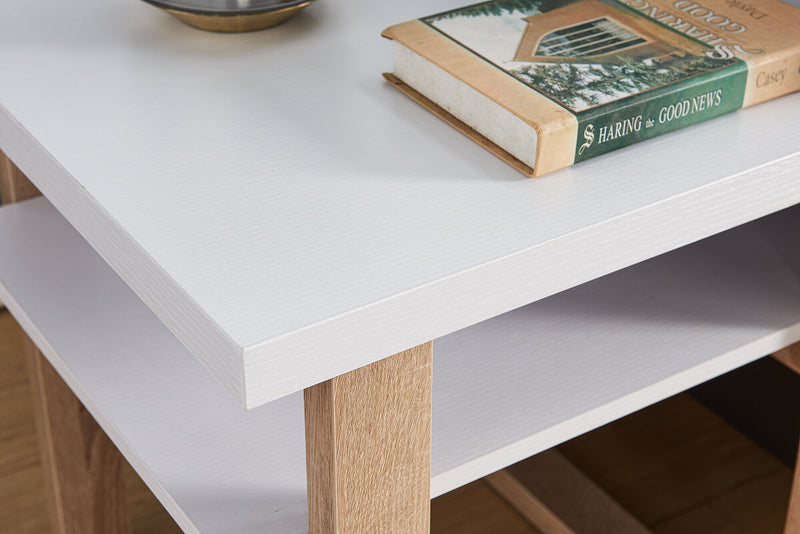 Table de bout moderne Izaac de 22 po avec tablette - blanche et brune 