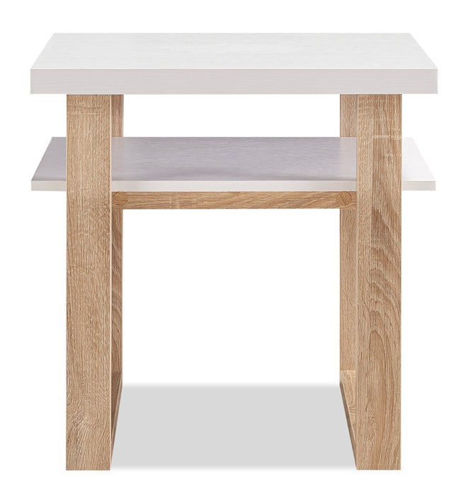 Table de bout moderne Izaac de 22 po avec tablette - blanche et brune 