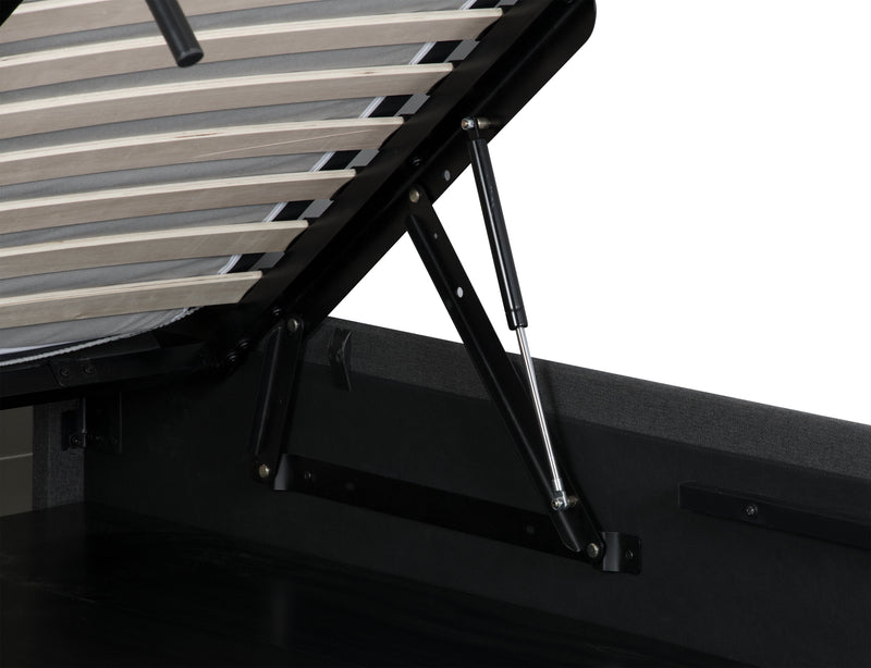 Lit plateforme rembourré Jace en tissu gris capitonné avec rangement - format très grand lit