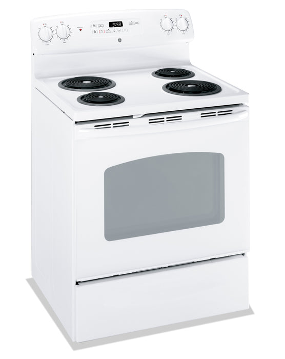 Cuisinière électrique GE de 5 pi³ avec autonettoyage et mode sabbat certifié - blanche - JCBP240DMWW