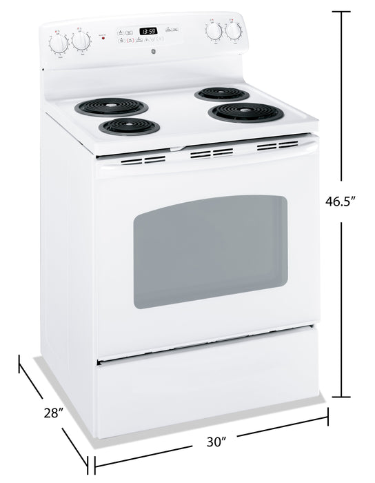Cuisinière électrique GE de 5 pi³ avec autonettoyage et mode sabbat certifié - blanche - JCBP240DMWW