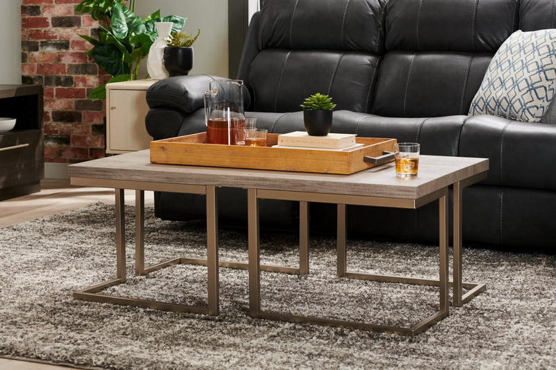 Table à café moderne Jesse de 47 po - grise et étain avec base en métal