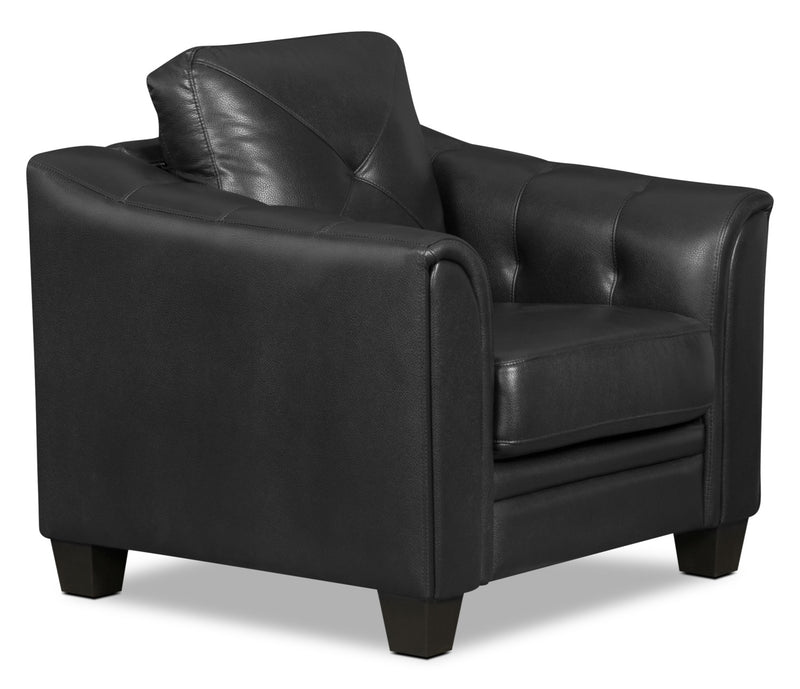 Sofa Andi de 40 po en tissu d’apparence cuir avec capitonnage - noir