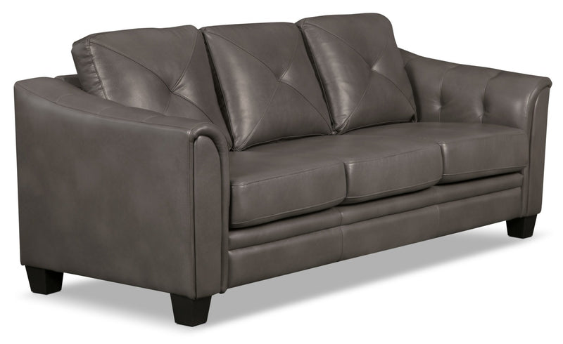 Sofa Andi de 84 po en tissu d’apparence cuir avec capitonnage - gris
