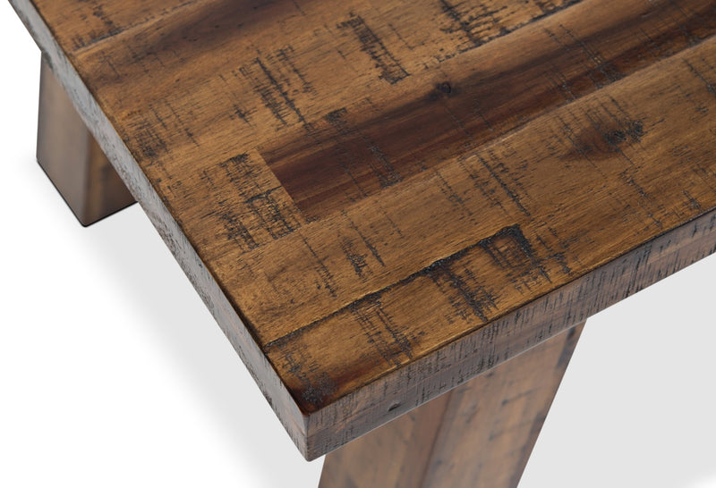 Table à café rustique Galeveston de 50 po avec roulettes - bois à grain de bois brun