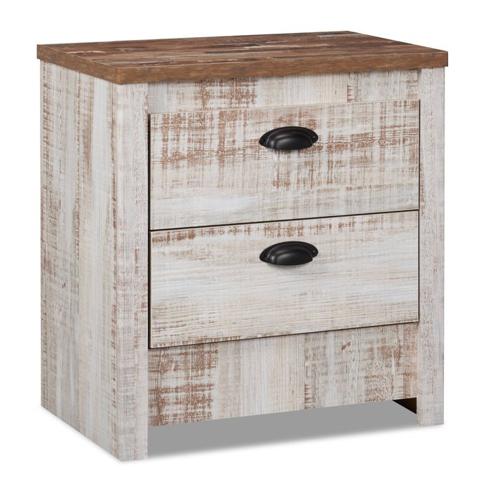 Ensemble de chambre à coucher Kaia 6 pièces avec lit à panneau, commode, miroir et table de nuit, blanchi - format grand lit