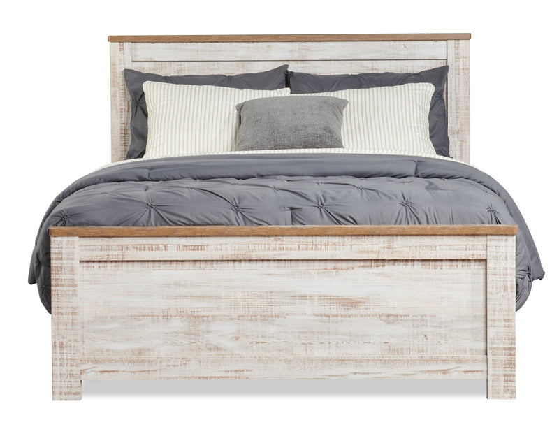 Ensemble de chambre à coucher Kaia 5 pièces avec lit à panneau, commode et miroir, blanchi - format lit double