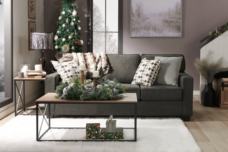 Ensemble 3 tables modernes Kasey de 42,25 po (table à café et 2 tables de bout) - taupe foncée avec base en métal noir