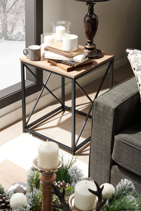 Ensemble 3 tables modernes Kasey de 42,25 po (table à café et 2 tables de bout) - taupe foncée avec base en métal noir