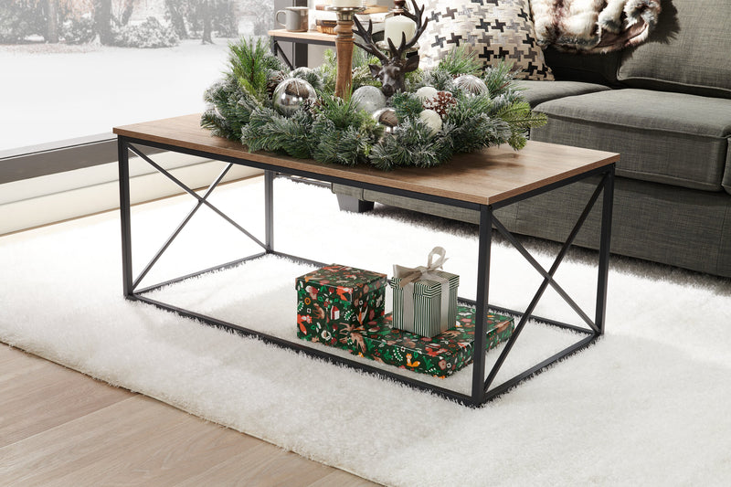 Ensemble 3 tables modernes Kasey de 42,25 po (table à café et 2 tables de bout) - taupe foncée avec base en métal noir