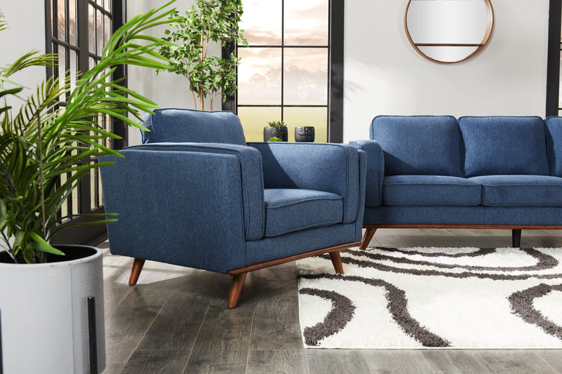 Fauteuil Kassia de Kort & Co. de 40,9 po en tissu d’apparence lin avec base et pattes en bois - bleu