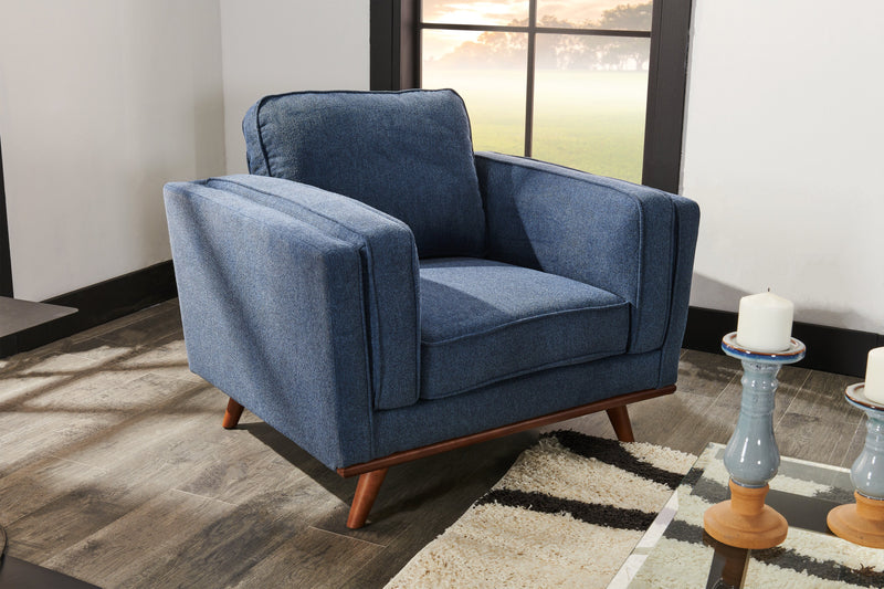 Fauteuil Kassia de Kort & Co. de 40,9 po en tissu d’apparence lin avec base et pattes en bois - bleu