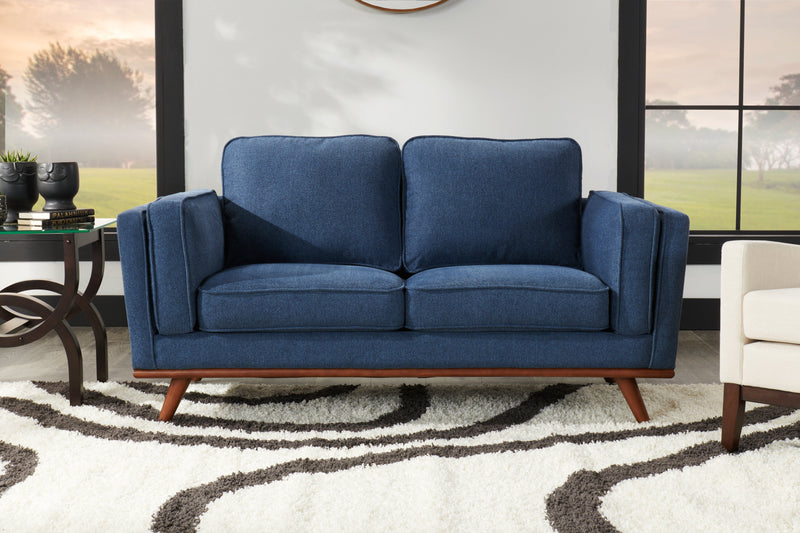 Causeuse Kassia de Kort & Co. de 65,4 po en tissu d’apparence lin avec base et pattes en bois - bleue