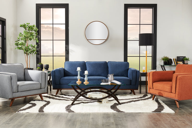 Sofa Kassia de Kort & Co. de 90,6 po en tissu d’apparence lin avec base et pattes en bois - bleu