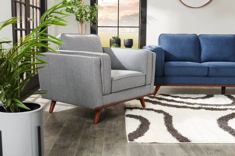 Fauteuil Kassia de Kort & Co. de 40,9 po en tissu d’apparence lin avec base et pattes en bois - gris