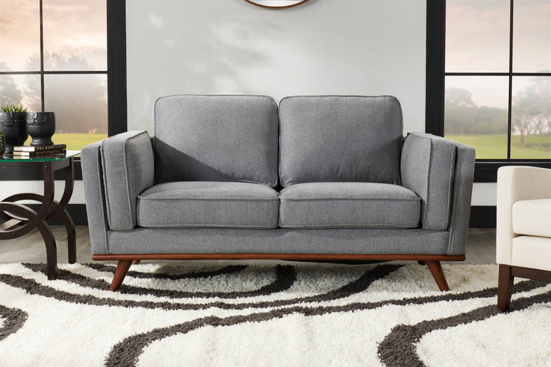 Causeuse Kassia de Kort & Co. de 65,4 po en tissu d’apparence lin avec base et pattes en bois - grise