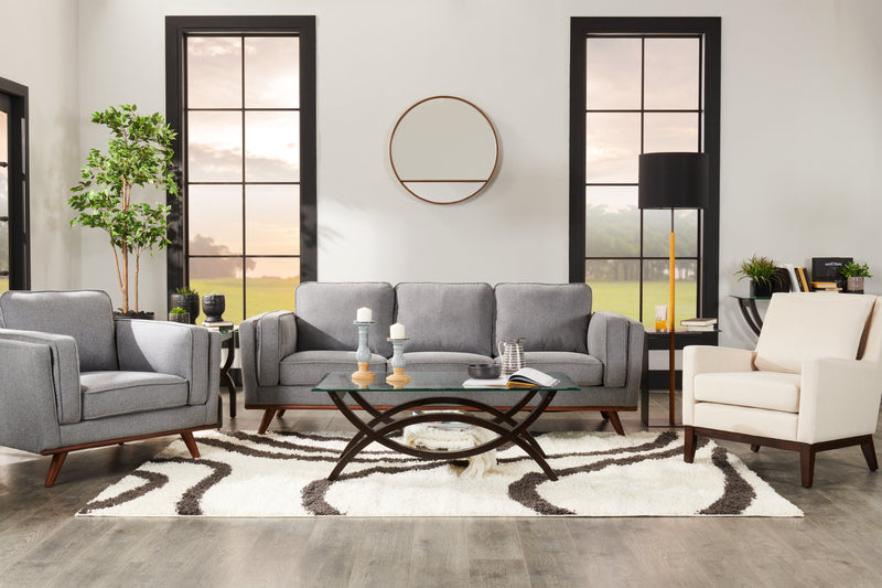 Sofa Kassia de Kort & Co. de 90,6 po en tissu d’apparence lin avec base et pattes en bois - gris