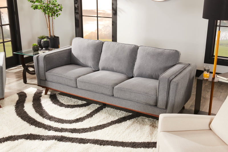 Sofa Kassia de Kort & Co. de 90,6 po en tissu d’apparence lin avec base et pattes en bois - gris