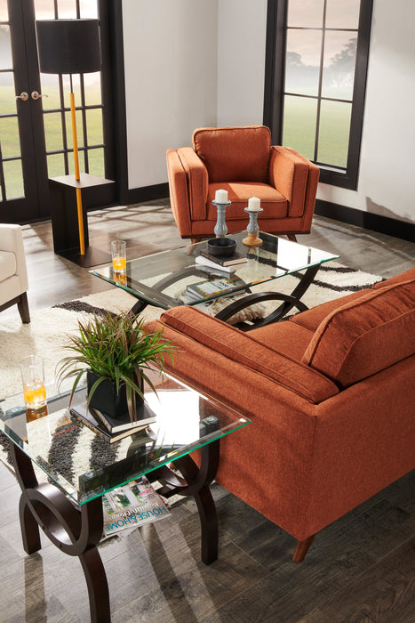 Fauteuil Kassia de Kort & Co. de 40,9 po en tissu d’apparence lin avec base et pattes en bois - orange