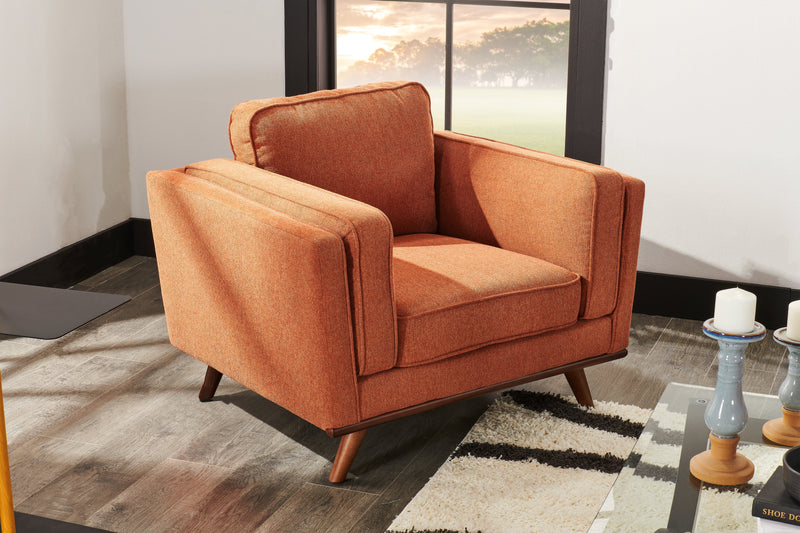 Fauteuil Kassia de Kort & Co. de 40,9 po en tissu d’apparence lin avec base et pattes en bois - orange