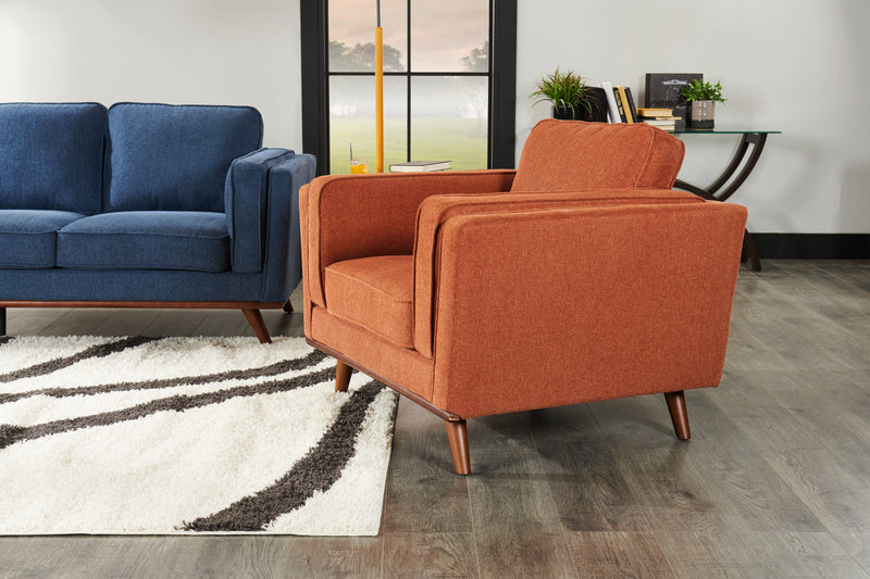 Fauteuil Kassia de Kort & Co. de 40,9 po en tissu d’apparence lin avec base et pattes en bois - orange
