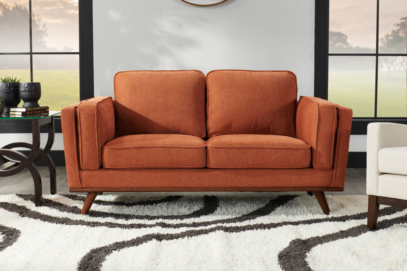 Causeuse Kassia de Kort & Co. de 65,4 po en tissu d’apparence lin avec base et pattes en bois - orange