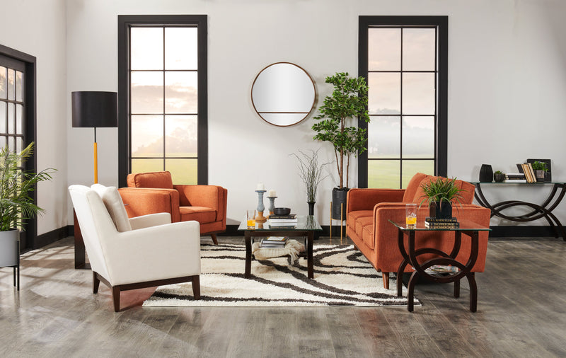 Sofa Kassia de Kort & Co. de 90,6 po en tissu d’apparence lin avec base et pattes en bois - orange