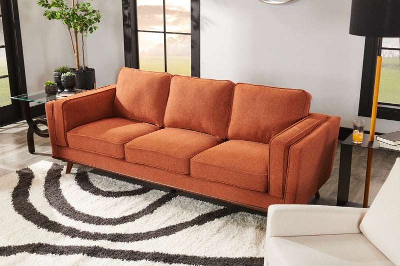 Sofa Kassia de Kort & Co. de 90,6 po en tissu d’apparence lin avec base et pattes en bois - orange