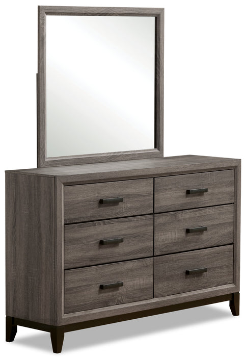 Ensemble de chambre à coucher Kate 5 pièces avec lit, commode et miroir, gris-brun - format très grand lit