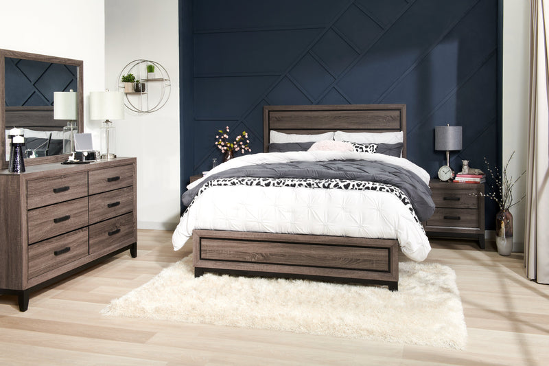 Ensemble de chambre à coucher Kate 5 pièces avec lit, commode et miroir, gris-brun - format très grand lit