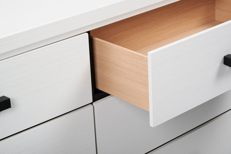 Commode Kate de 58 po (L) x 37 po (H) à 6 tiroirs pour la chambre à coucher - blanche