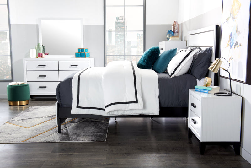 Ensemble de chambre à coucher Kate 6 pièces avec lit, commode, miroir et table de nuit, blanc - format grand lit
