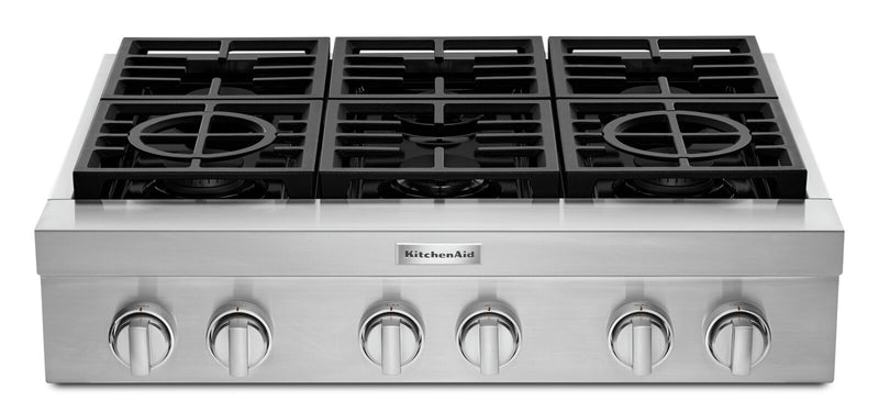 Surface de cuisson à gaz KitchenAid de 36 po à 6 éléments - acier inoxydable - KCGC506JSS
