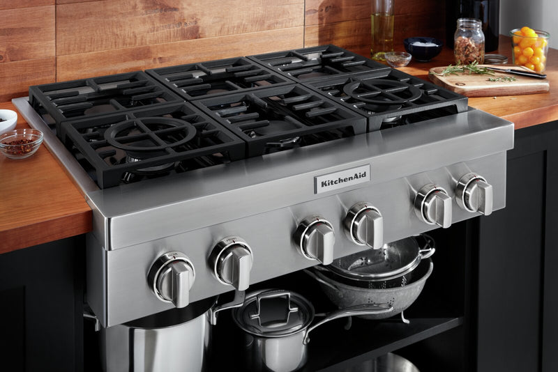 Surface de cuisson à gaz KitchenAid de 36 po à 6 éléments - acier inoxydable - KCGC506JSS