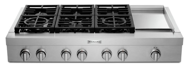 Surface de cuisson à gaz KitchenAid de 48 po à 6 éléments - acier inoxydable - KCGC558JSS
