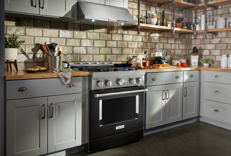 Cuisinière intelligente à gaz KitchenAid de 4,1 pi³ avec autonettoyage - noir impérial - KFGC500JBK