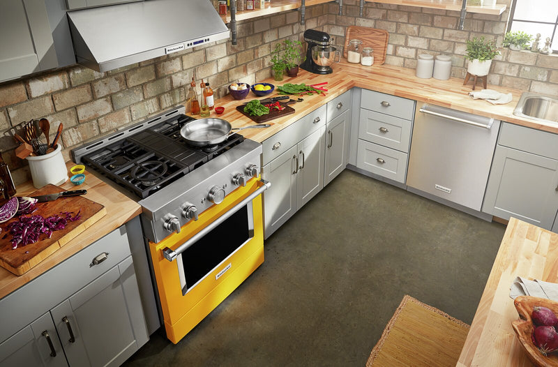 Cuisinière intelligente à gaz KitchenAid de 4,1 pi³ avec autonettoyage - poivron jaune - KFGC500JYP