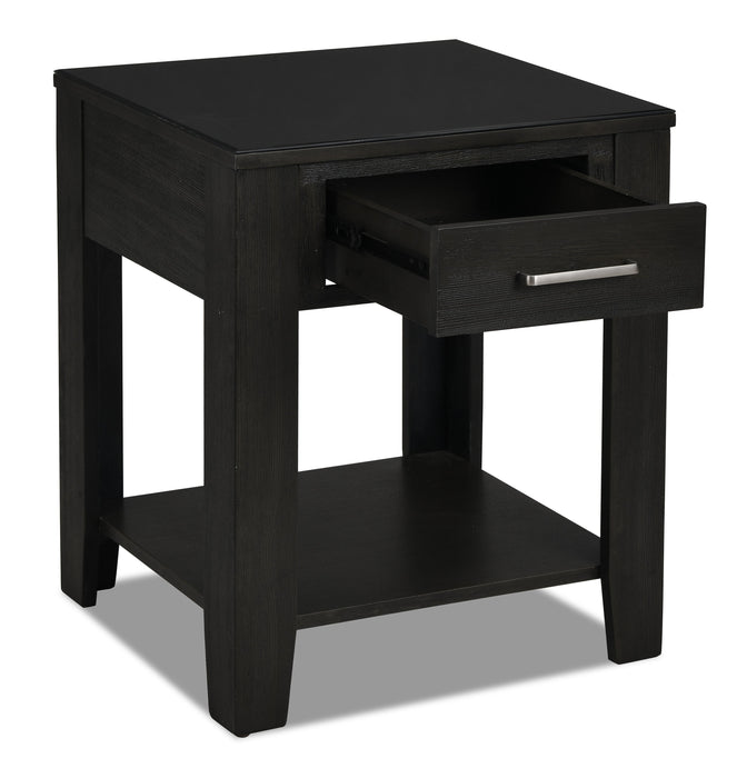 Table de bout moderne Landon de 20 po avec rangement et tablette - brun foncé avec port USB