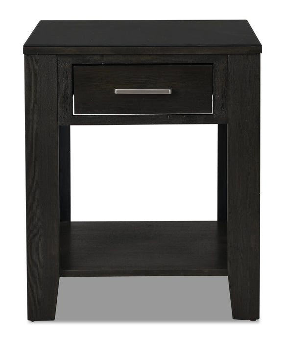 Table de bout moderne Landon de 20 po avec rangement et tablette - brun foncé avec port USB
